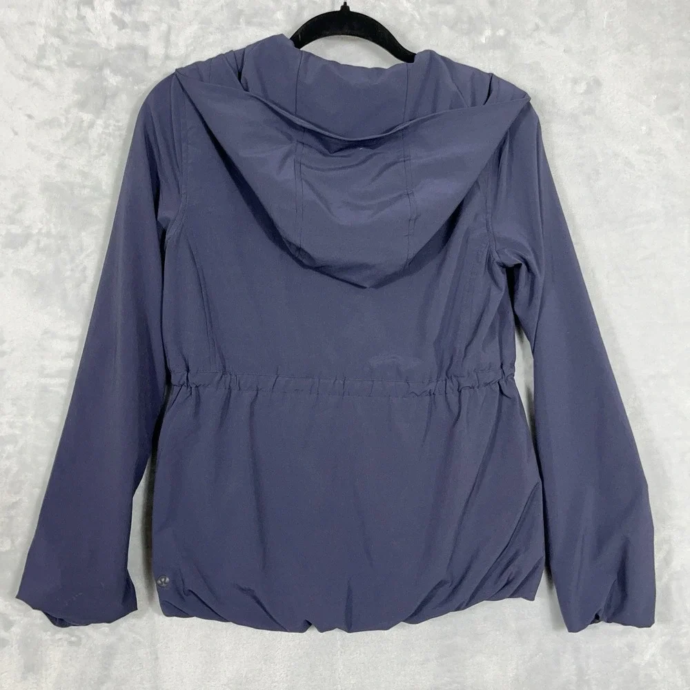 Lululemon Belle Jacket Women 2 Navy Hood Bubble Full Zip Stretch Running Outdoor